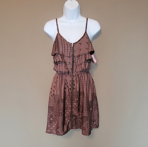 Xhilaration Zip Up Ruffle Sundress Brown And Black Size Small NWT Never Worn - Picture 2 of 10